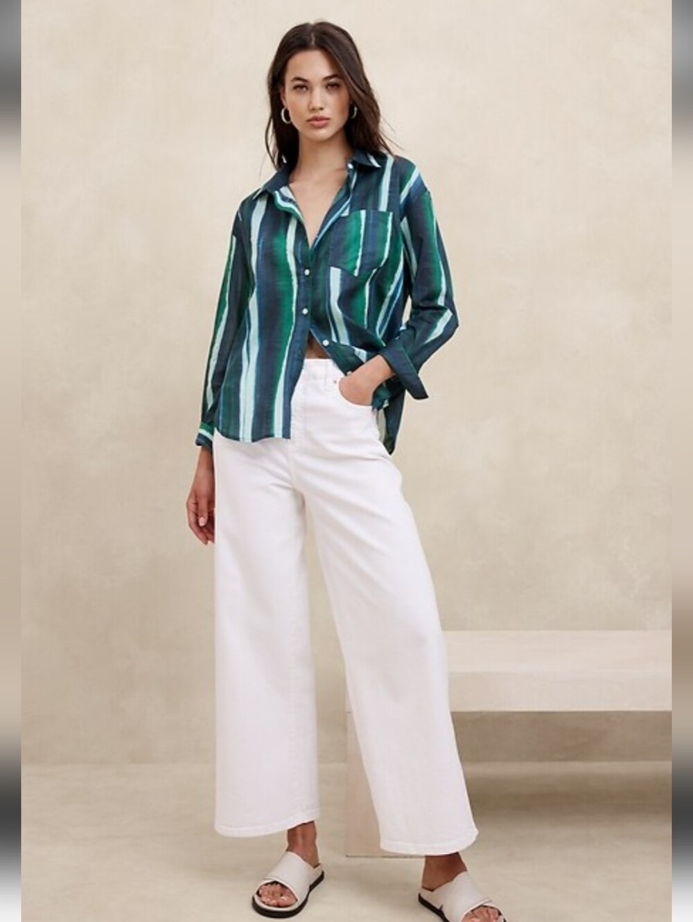 Banana Republic Vertical Stripe Button-Down Shirt Blue & Green